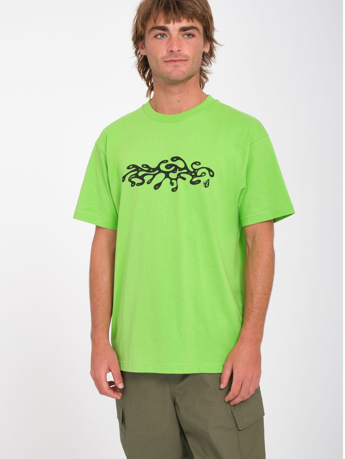 T-shirt Homme Volcom Vert Taille L – Manches Courtes Logo (Neuf, Petite Tache)