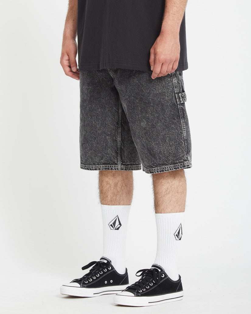 Short Labored Denim Utility - LIGHT ACID BLACK