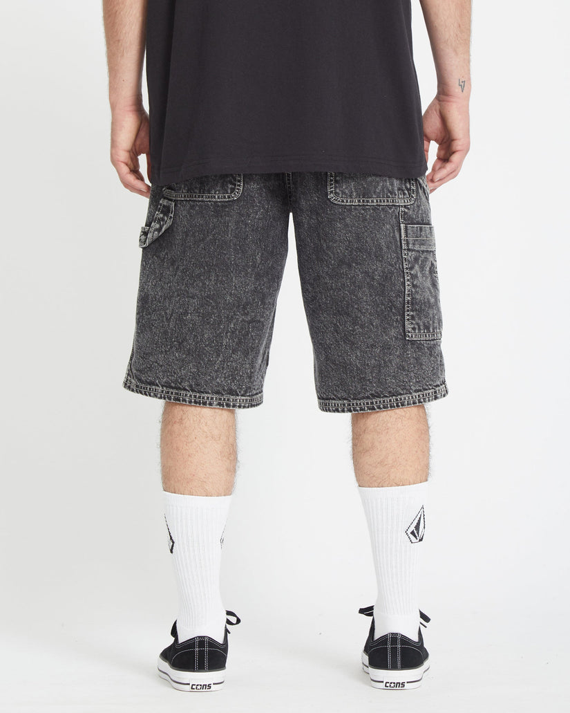 Short Labored Denim Utility - LIGHT ACID BLACK